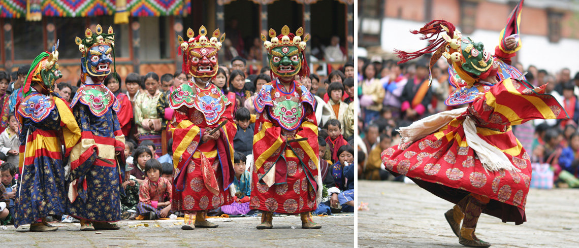 Mask dancing in bhutan festivals
